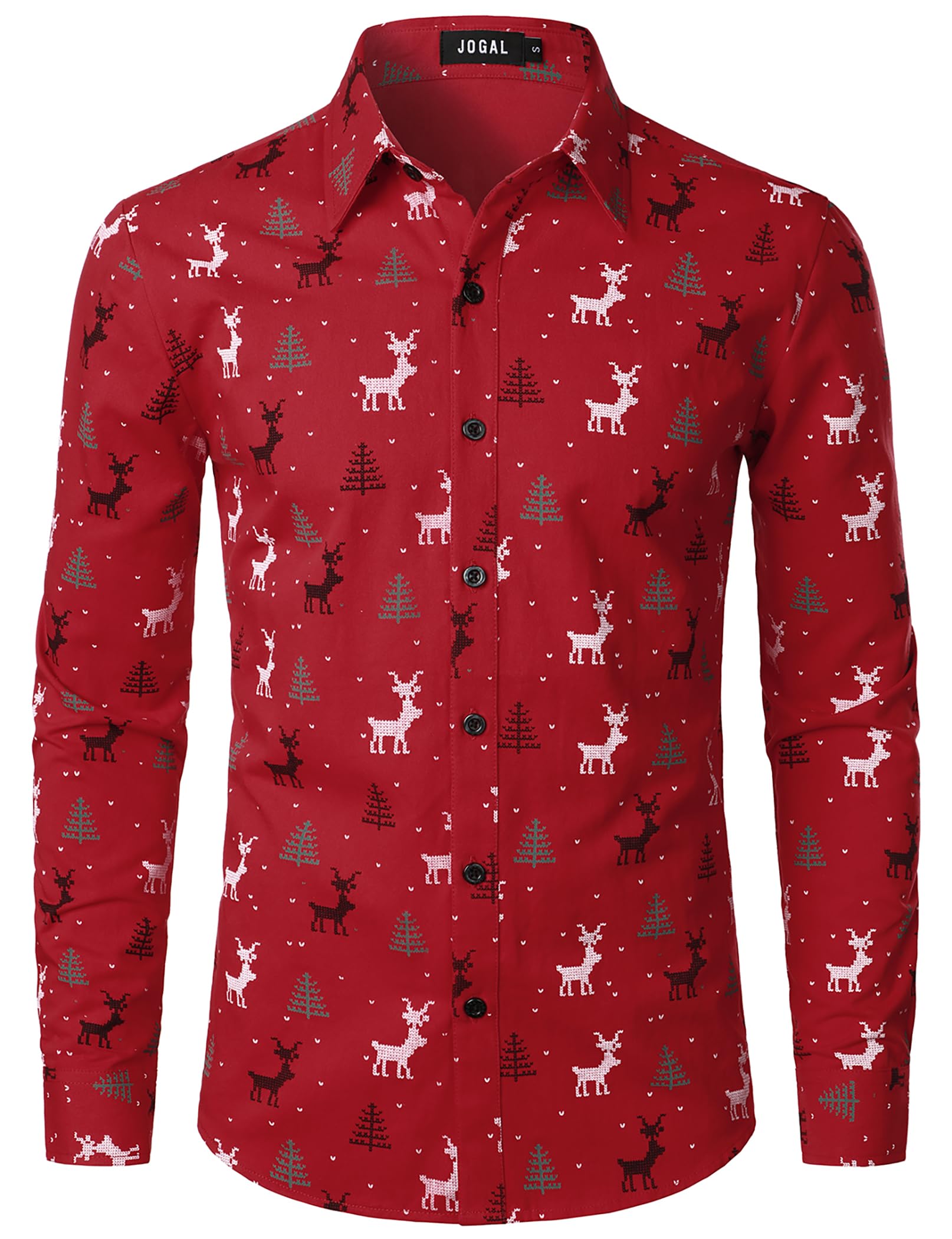 JOGAL Men's Christmas Shirts - Santa Claus Holiday Party Long Sleeve Button Down Shirt for Festive Gatherings, Ugly Sweater Parties & Family Celebrations