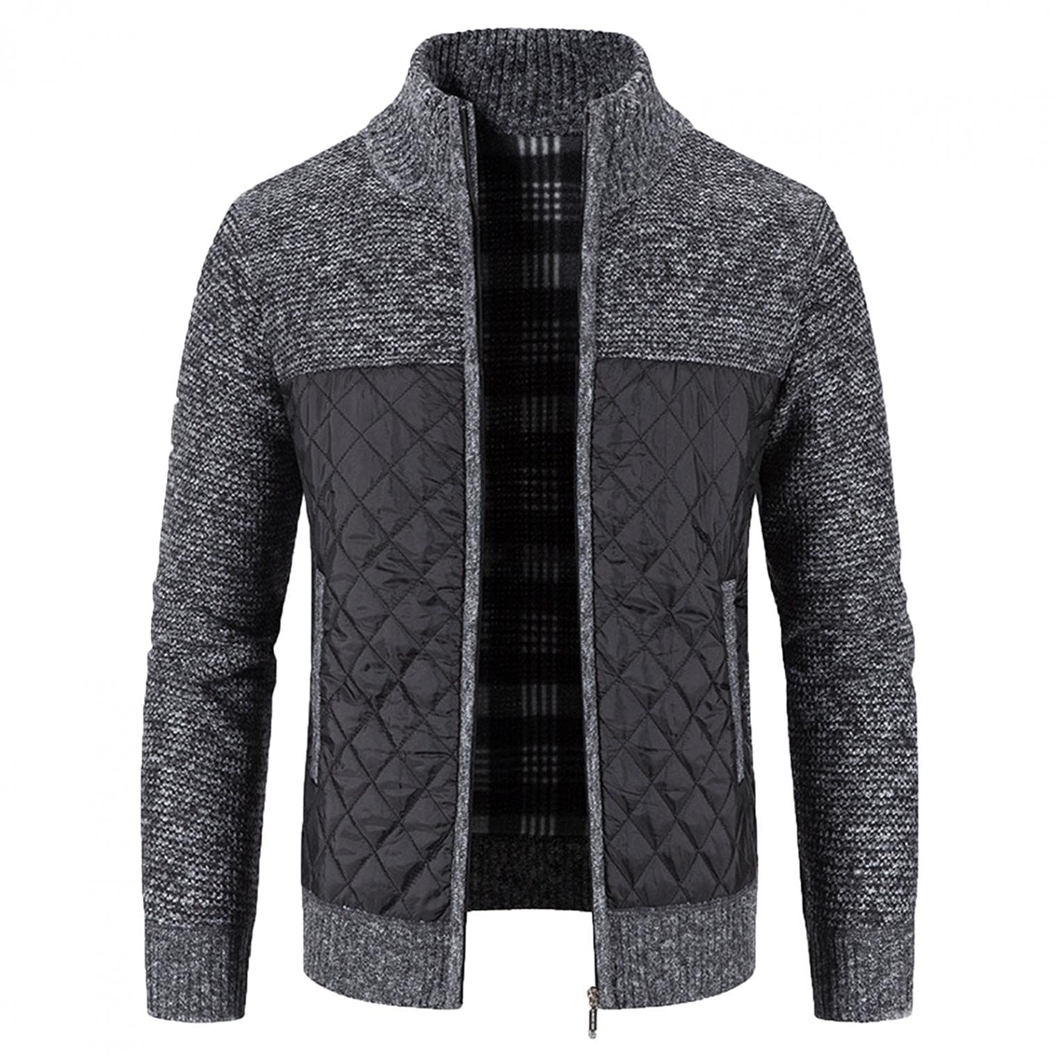 QWENTMTNTY Men's Heavyweight Cardigan Sweater - Slim Fit Thermal Fleece Jacket with Pockets | Warm Waffle Knit Sweater Coat for Casual Wear & Outdoor Activities