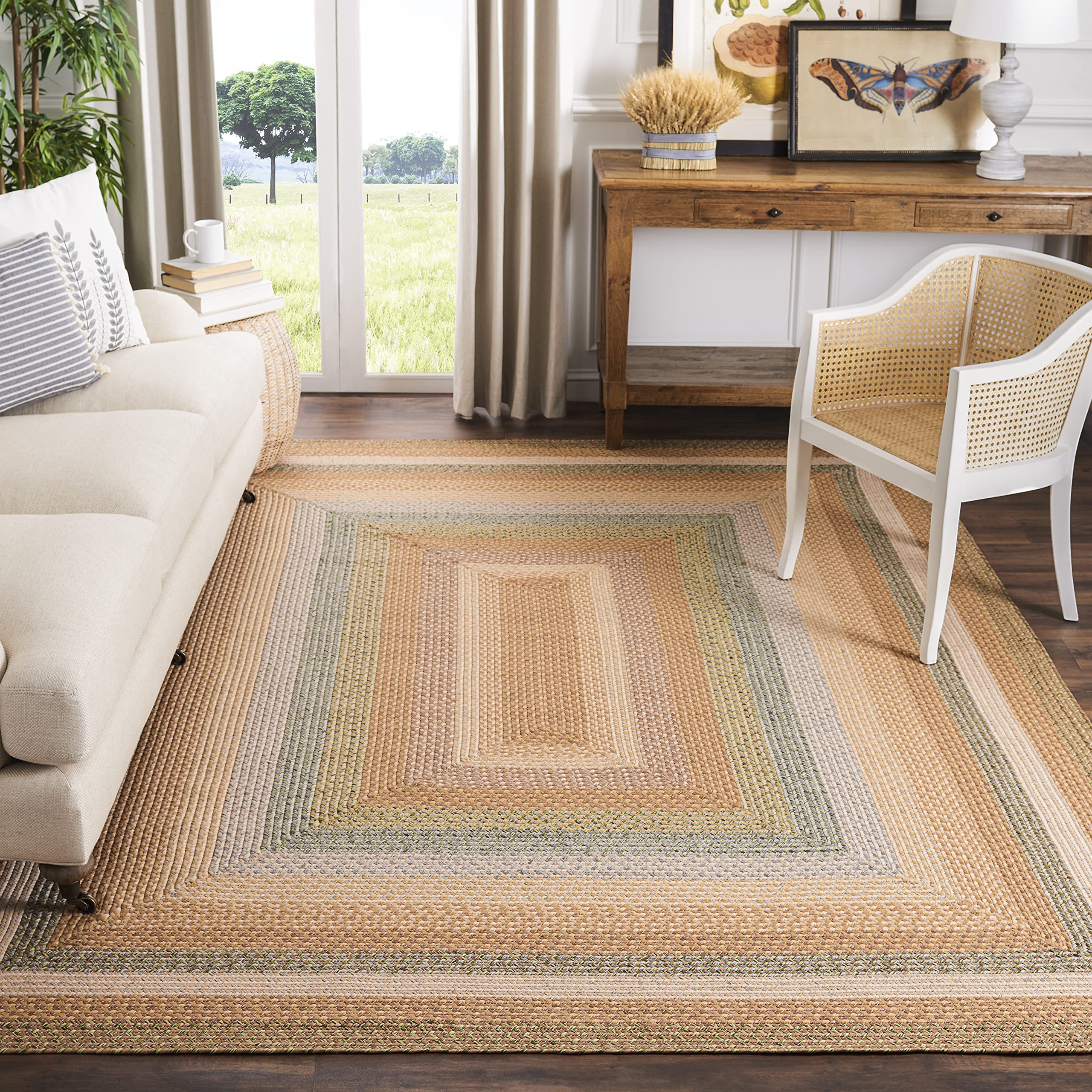 SAFAVIEH Braided Collection 6' x 9' Tan & Multicolor Reversible Handmade Area Rug - Perfect for Living Room, Bedroom, or Country Cottage Decor