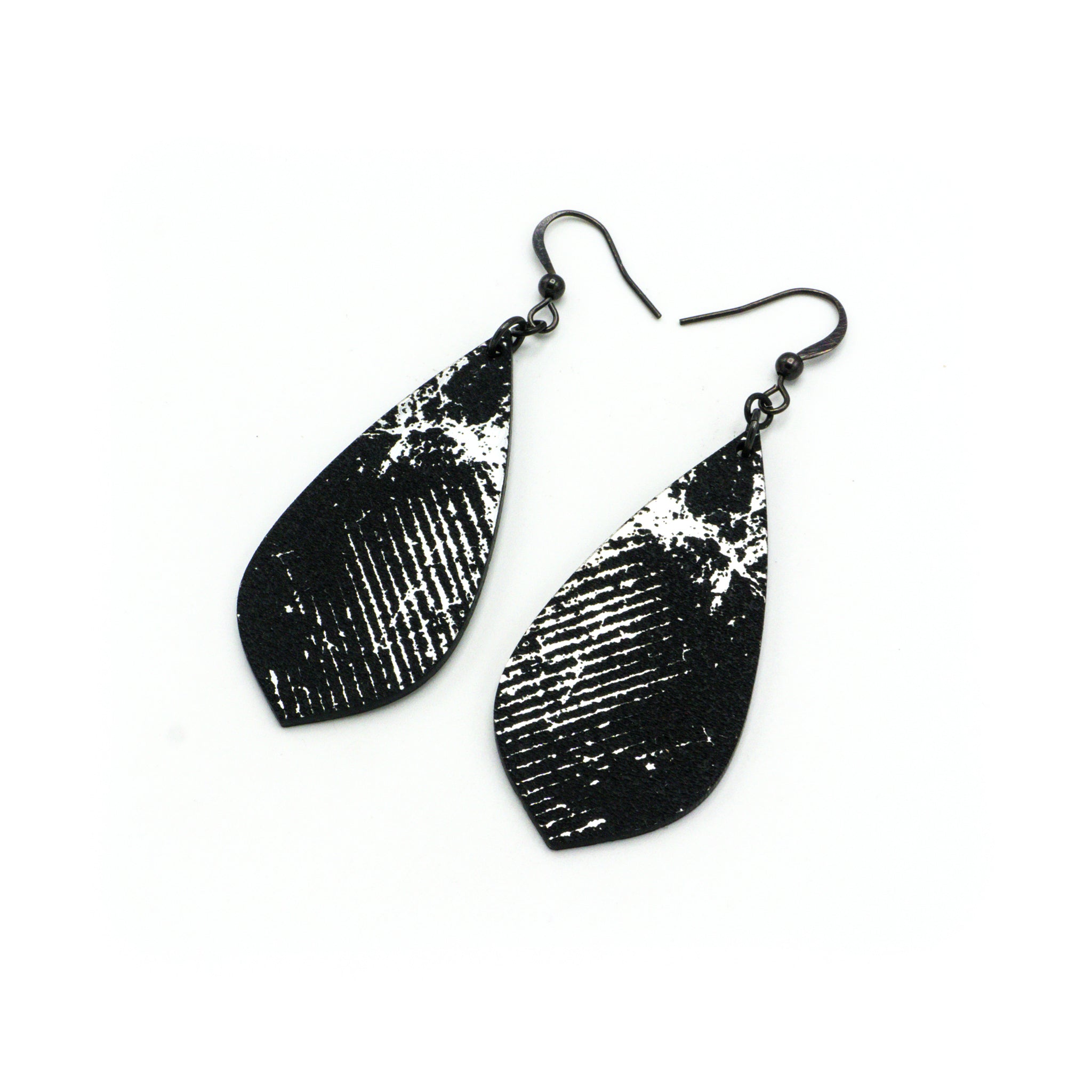 Gem Point [26R] Acrylic Earrings - Brushed Silver & Black | Stylish & Lightweight for Everyday Wear, Parties & Gifts