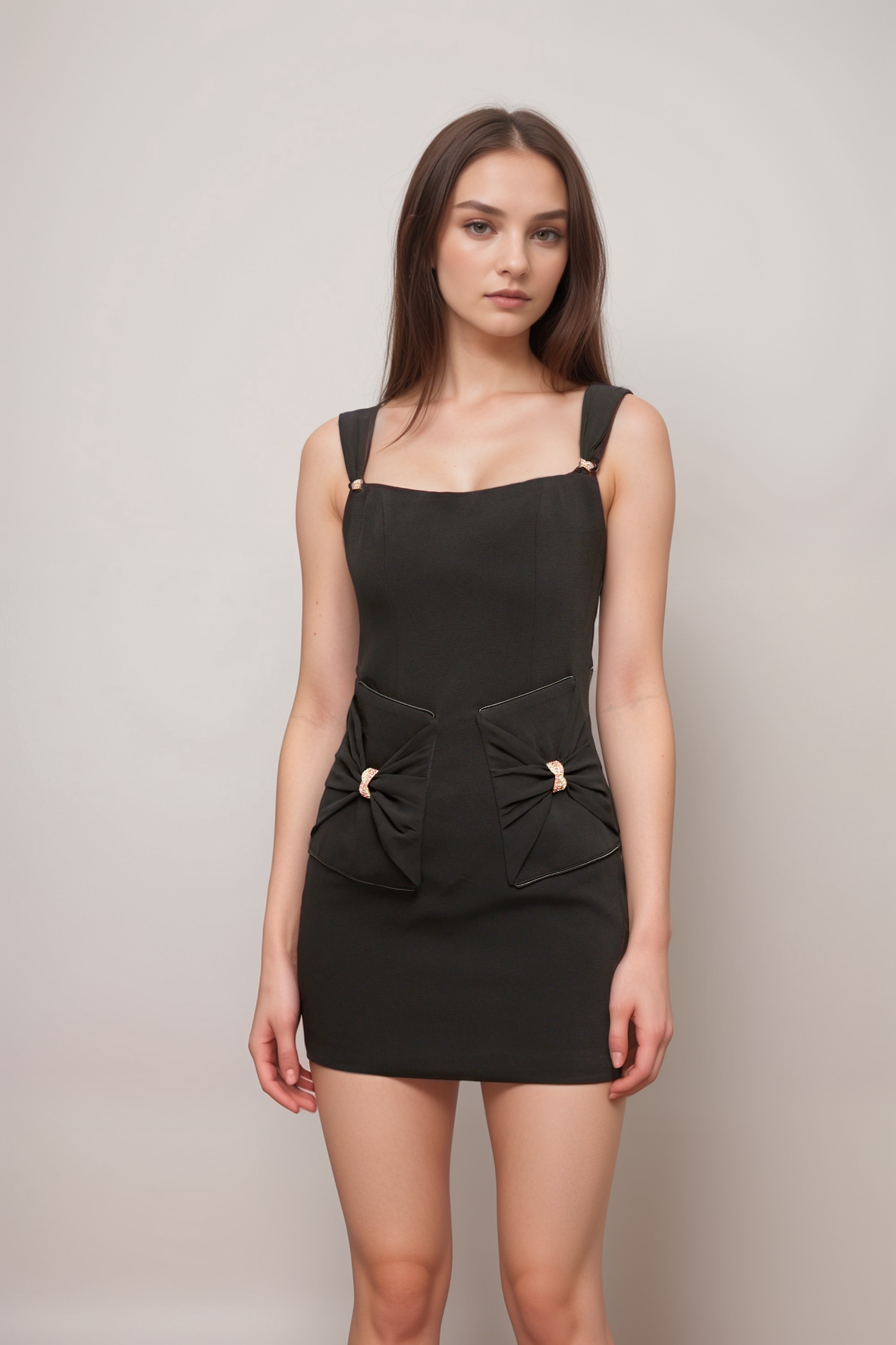 Elegant Black Pleated Detail Embellished Mini Dress for Women - Perfect for Cocktail Parties, Date Nights & Special Occasions