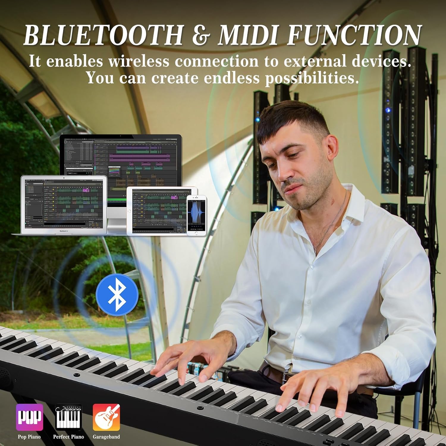 88-Key Weighted Electric Piano Keyboard for Beginners - Portable with Stand & Bluetooth - Perfect for Home & Studio Practice