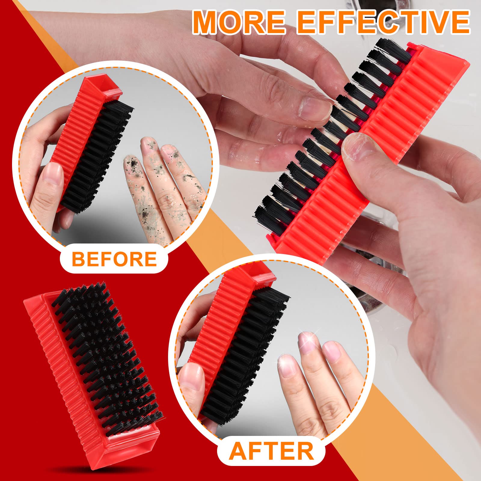 BOAO 5-Pack Soft Nail Cleaning Brushes - Reusable Hand Scrub Brushes for Men, Women & Kids - Gentle Plastic Fingernail Brush Set (Red & Black) - Perfect for Salon, Home & Travel Use