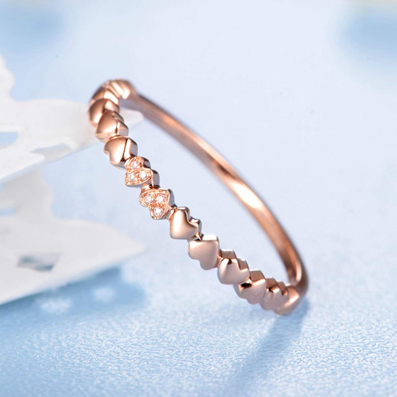 18ct Rose Gold Eternity Wedding Band for Women - Heart Design with 0.01ct Round Diamonds - Romantic Gift for Anniversary, Engagement & Valentine's Day