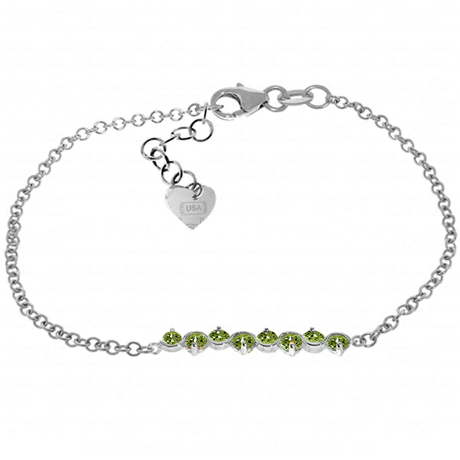 1.55 Carat 14K Solid White Gold Bracelet with Natural Peridot Gemstone | Elegant Jewelry for Women | Perfect for Weddings, Anniversaries & Special Occasions