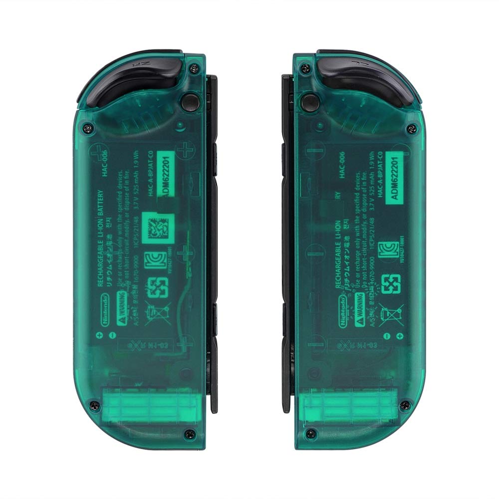 eXtremeRate Replacement Cover & Button Kit for Nintendo Switch/OLED Joycon Controller - Transparent Emerald Green Grip Case | Compatible with Switch/OLED | Enhanced Gaming Experience for Comfort & Precision