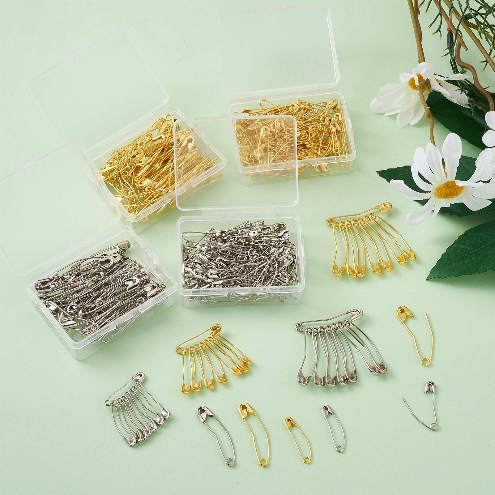 320pcs Iron Curved Safety Pins - 2 Sizes Large Quilting Basting Pins with Plastic Storage Box (Gold & Silver) for Sewing, Knitting, Jewelry Making | Perfect for DIY Crafts, Home Office & Clothing Repair