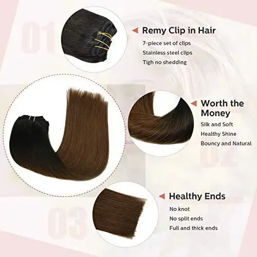 Premium 9A Brazilian Clip-In Human Hair Extensions - 7pcs Double Weft for Instant Volume & Length | Perfect for Weddings, Parties & Everyday Styling