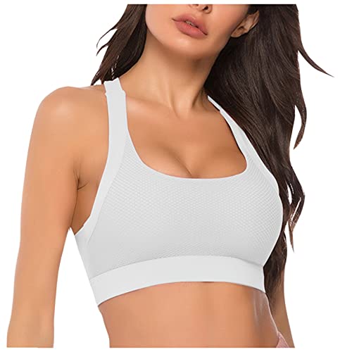 Women's Sports Bra Top - Seamless Yoga Bra with Cross Back Design for Running, Gym & Workout - Comfortable Breathable Workout Top (White, Small) - Perfect for Yoga, Pilates, HIIT & Everyday Wear
