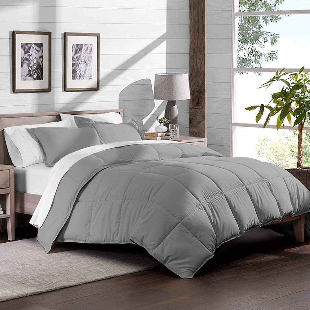 Organic Cotton 500 GSM Quilted Duvet Insert - Lightweight Down Alternative Comforter for King/Cal King Size (Silver Grey) | Hypoallergenic & Breathable Bedding for All Seasons
