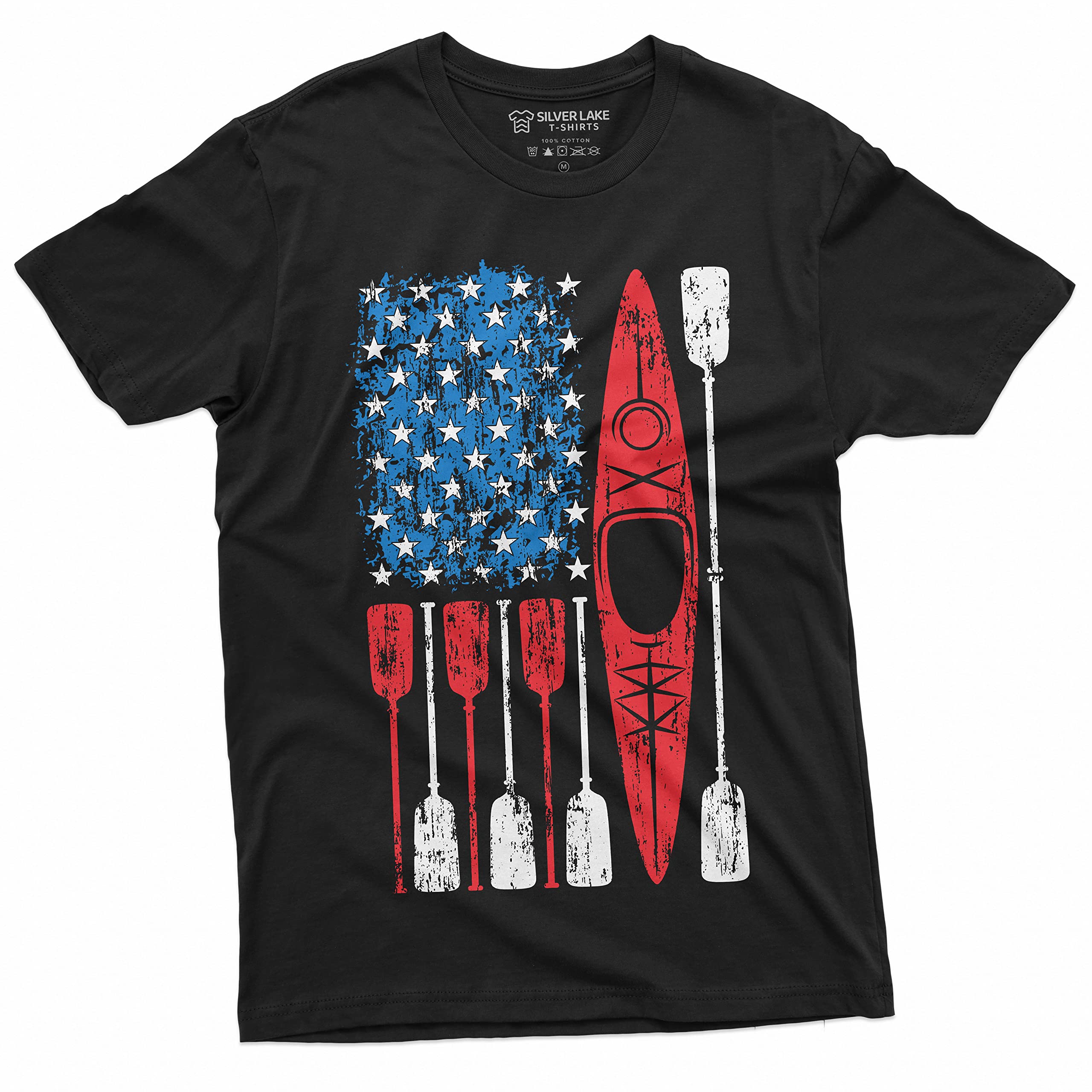 American Flag Kayaking T-Shirt - Unisex Kayak & Water Sports Tee for Men & Women - Perfect for Kayaking, Canoeing, Paddleboarding & Outdoor Adventures