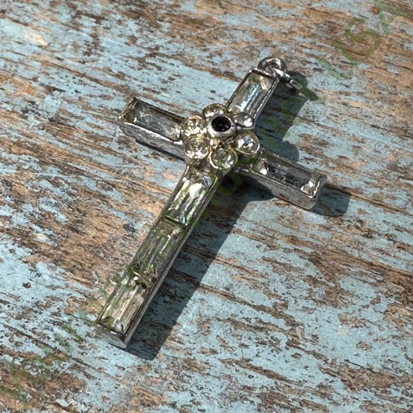 Vintage Sterling Silver Rhinestone Stanhope Cross Pendant Necklace - Elegant Religious Jewelry for Women, Perfect for Church, Weddings & Special Occasions