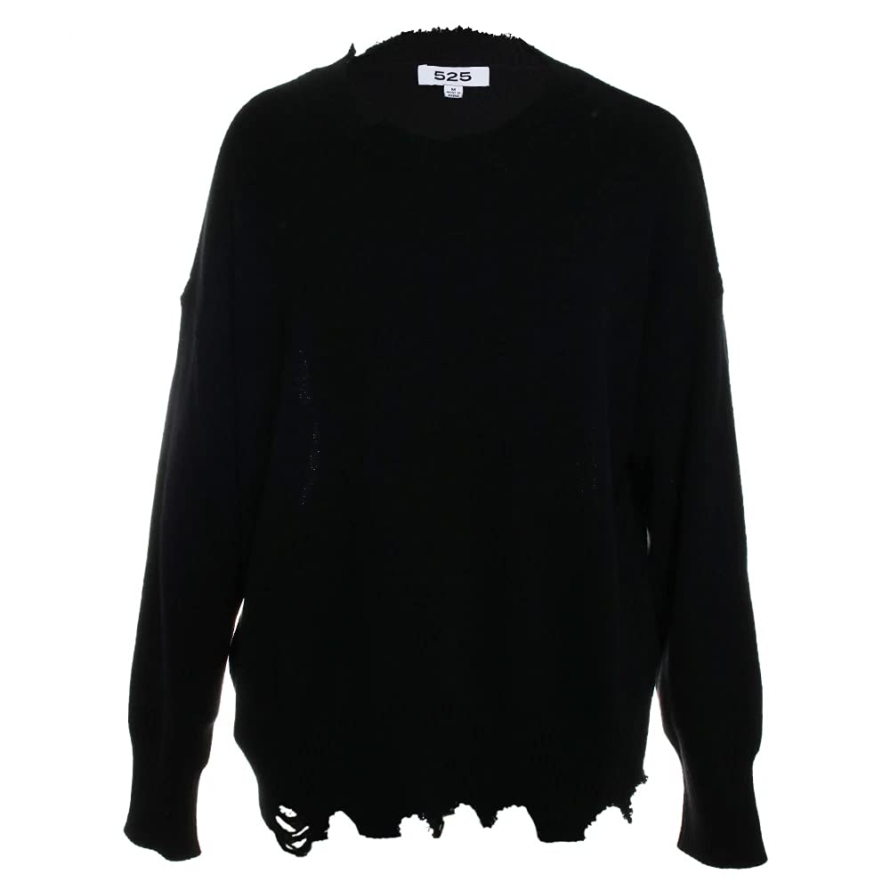 525 America Distressed Crew Neck Sweater for Women - Soft Black Cotton Pullover for Casual Wear & Fall Fashion | Cozy Winter Layering & Office Outfits