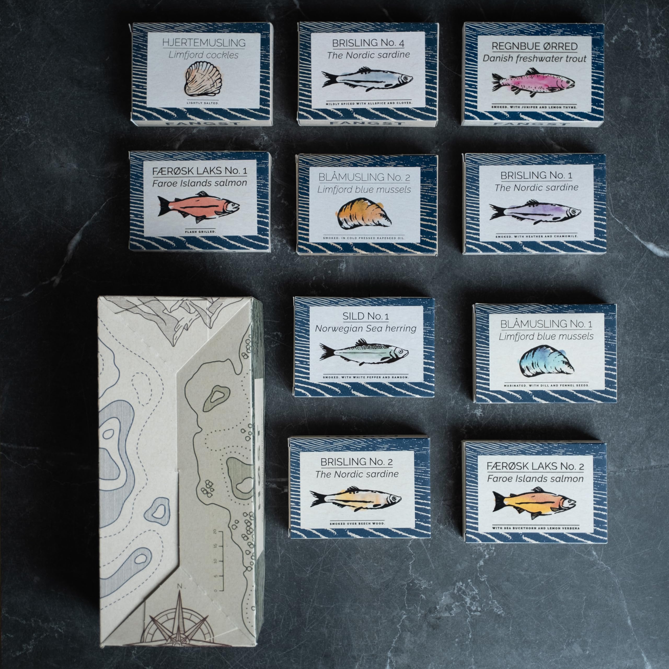 Fangst Explorer Box – Premium Nordic Tinned Fish Variety Pack (10 Cans) | Sustainable Seafood Gift Set for Charcuterie Boards, Picnics & Gourmet Cooking