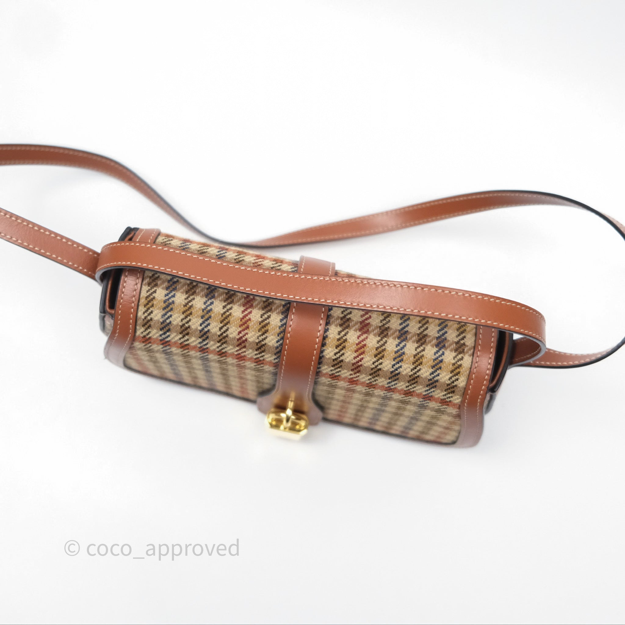 Celine Tartan Textile & Natural Calfskin Clutch with Strap - Elegant Crossbody Bag for Women, Perfect for Parties, Weddings & Evening Events