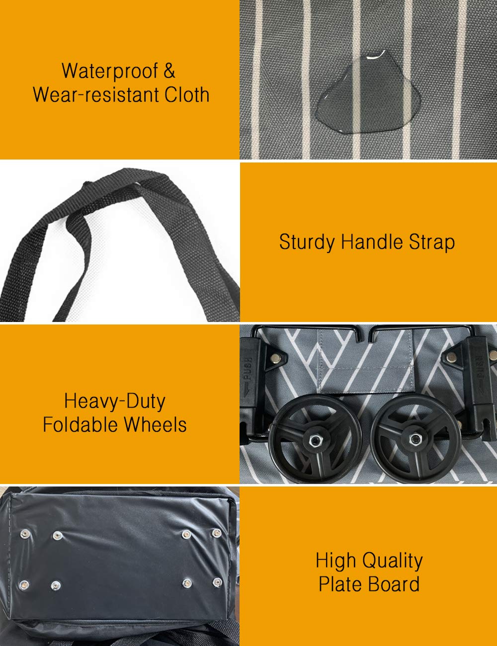 Foldable Reusable Grocery Bags with Wheels - Waterproof & Durable Shopping Tote for Supermarket, Farmers Market & Travel (Grey)