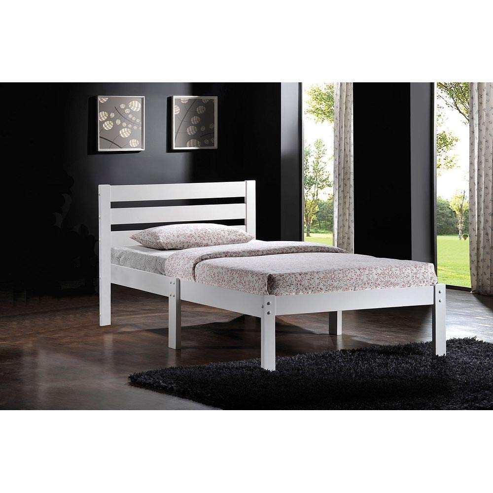 PovKeever Donato Twin Bed Frame in White - Modern Minimalist Wooden Bed for Small Spaces - Perfect for Kids Rooms, Guest Bedrooms & Studio Apartments