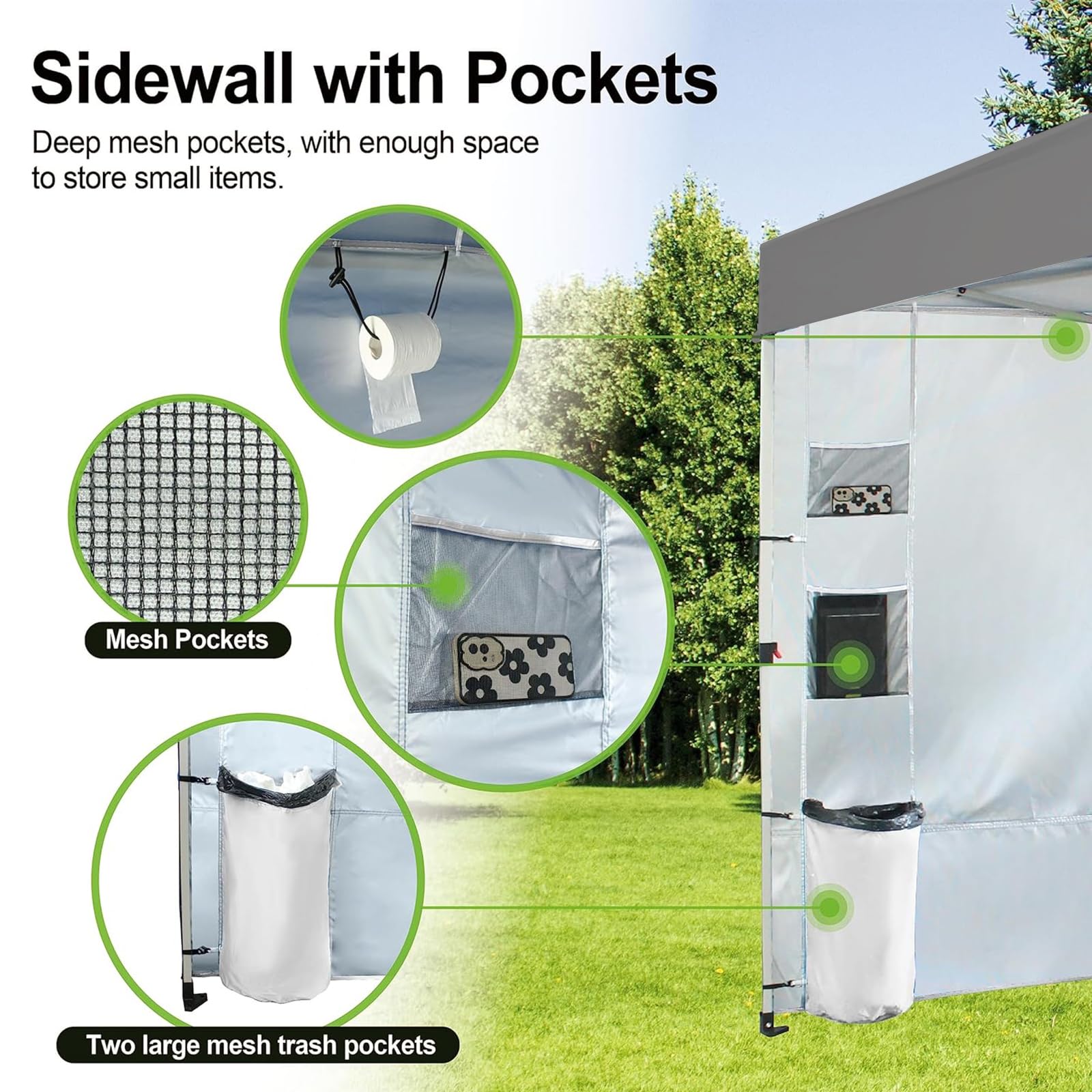 10x10 Pop Up Canopy Tent with Sidewalls & Pockets - Portable Instant Sun Shelter for Camping, Beach, Backyard & Outdoor Events - Easy One-Person Setup with Center Lock System - Grid Grey