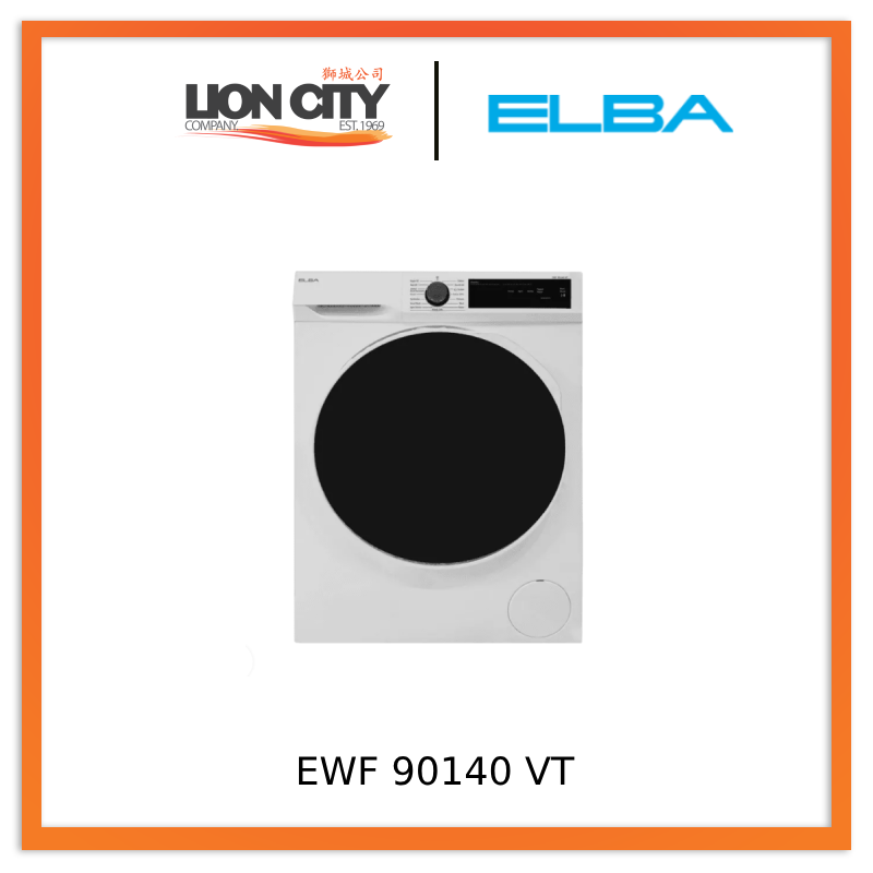 ELBA EWF 90140 VT 9kg Front Load Washing Machine - Energy Efficient, Quiet, Large Capacity for Apartments & Small Homes - Perfect for Laundry Rooms & Compact Spaces