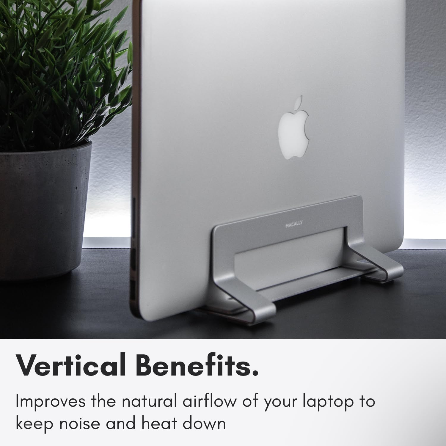Macally Vertical Laptop Stand for Desk - Adjustable Laptop Holder for MacBook Pro/Air & Other Laptops | Space-Saving Design with Improved Airflow | Perfect for Home Office, Workspace & Travel Use