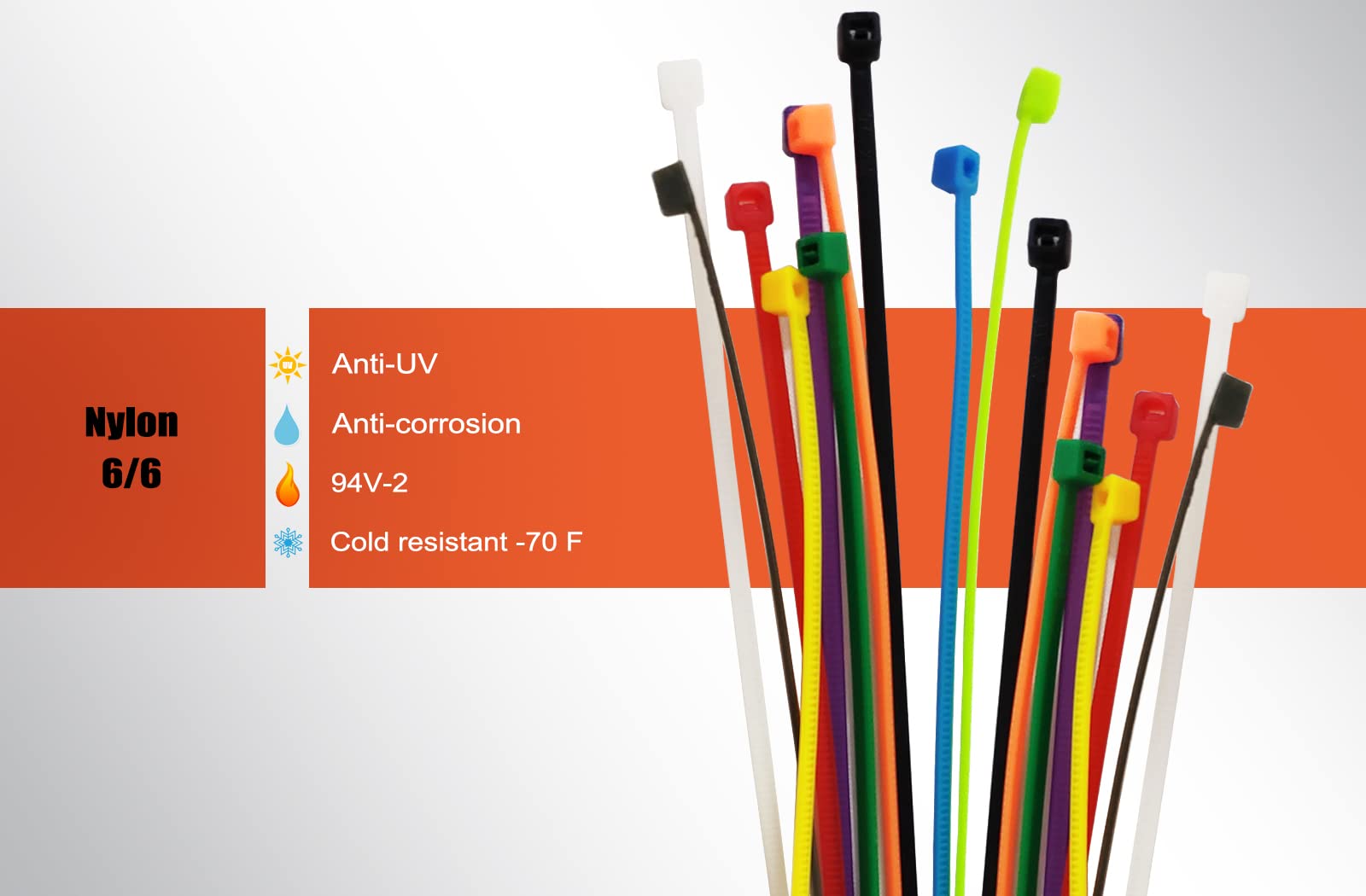 8 Inch 1000pcs Colored Zip Ties - Heavy Duty 20lb Strength Reusable Cable Ties for Organizing Wires, Bundling Cables, Home & Office Use