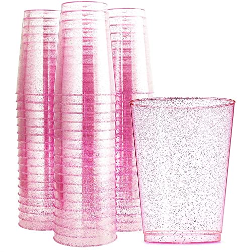 100-Pack 12oz Rose Gold Plastic Cups & 25-Pack Rose Gold Plates for Parties, Weddings, Bridal Showers - Elegant Disposable Tableware for Events & Celebrations