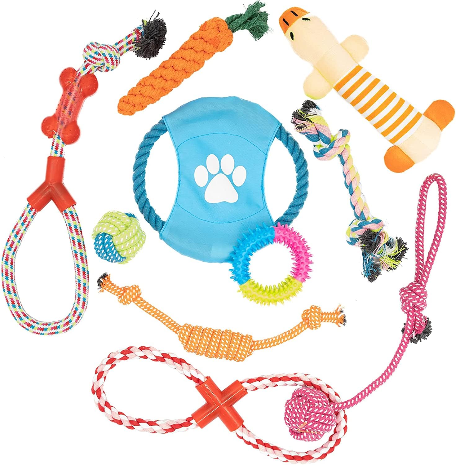 Durable 10-Pack Fur & Bone Dog Chew Toys - Puppy Teething Toys with Rope & Squeaker for Small & Medium Dogs - Perfect for Boredom Relief, Training, and Playtime at Home or Outdoors