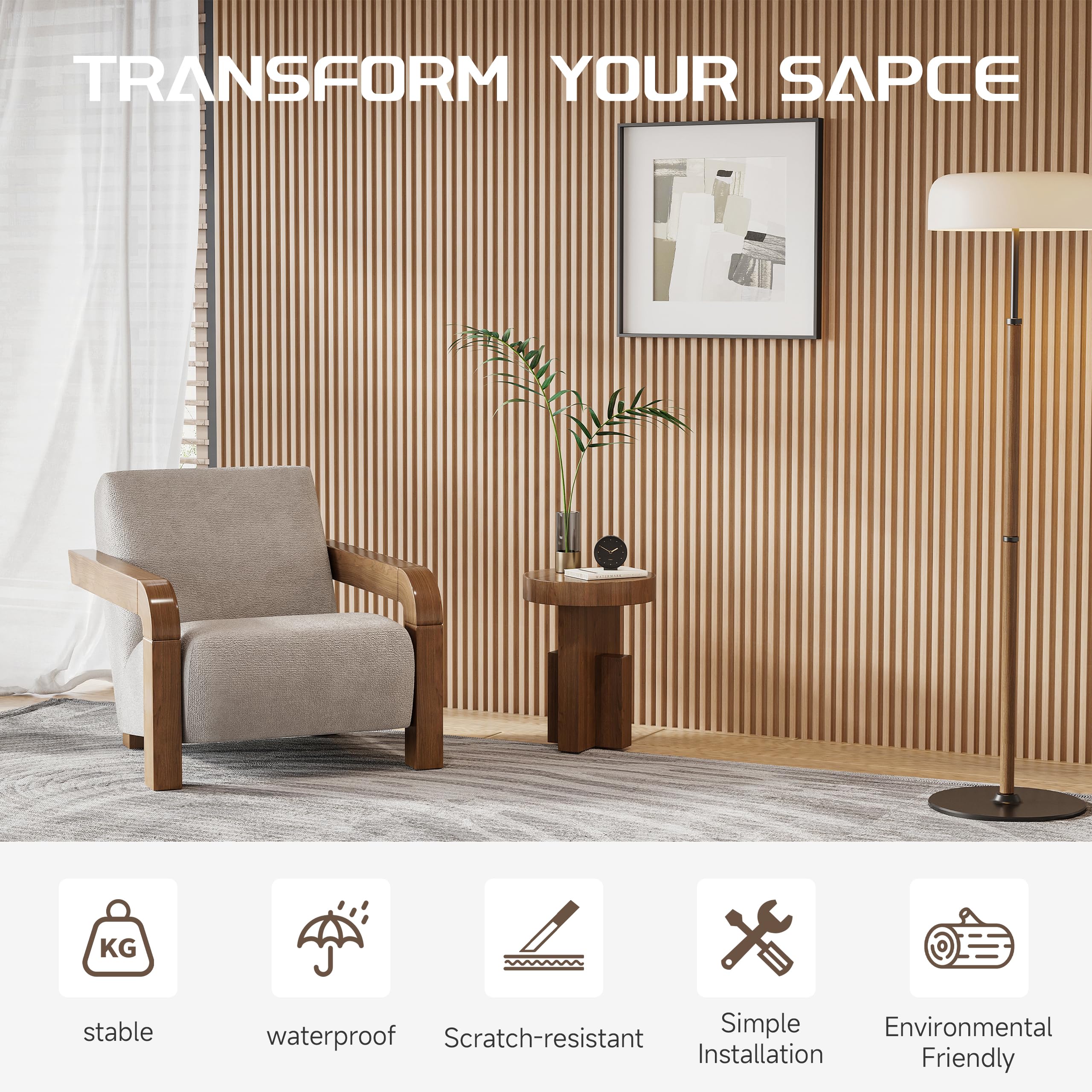 Premium WPC Slat Wall Panels - 8 Pack Modern Wood Slats for Walls & Ceilings | Acoustic Soundproof Panels | Interior Décor in Oak Finish (95