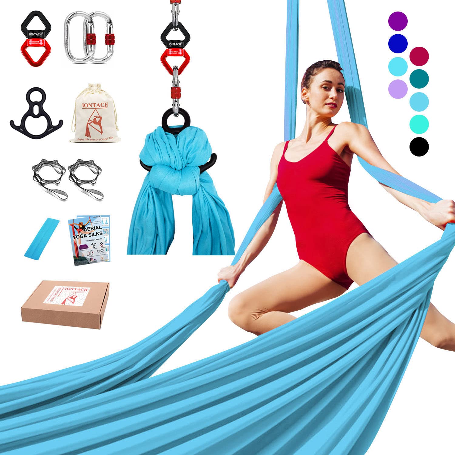 IONTACH 9-Yard Aerial Silks Yoga Swing Set - Low-Stretch Fabric Hammock Kit for Beginners with Full Accessories | Perfect for Home Yoga, Dance Training & Aerial Fitness Practice