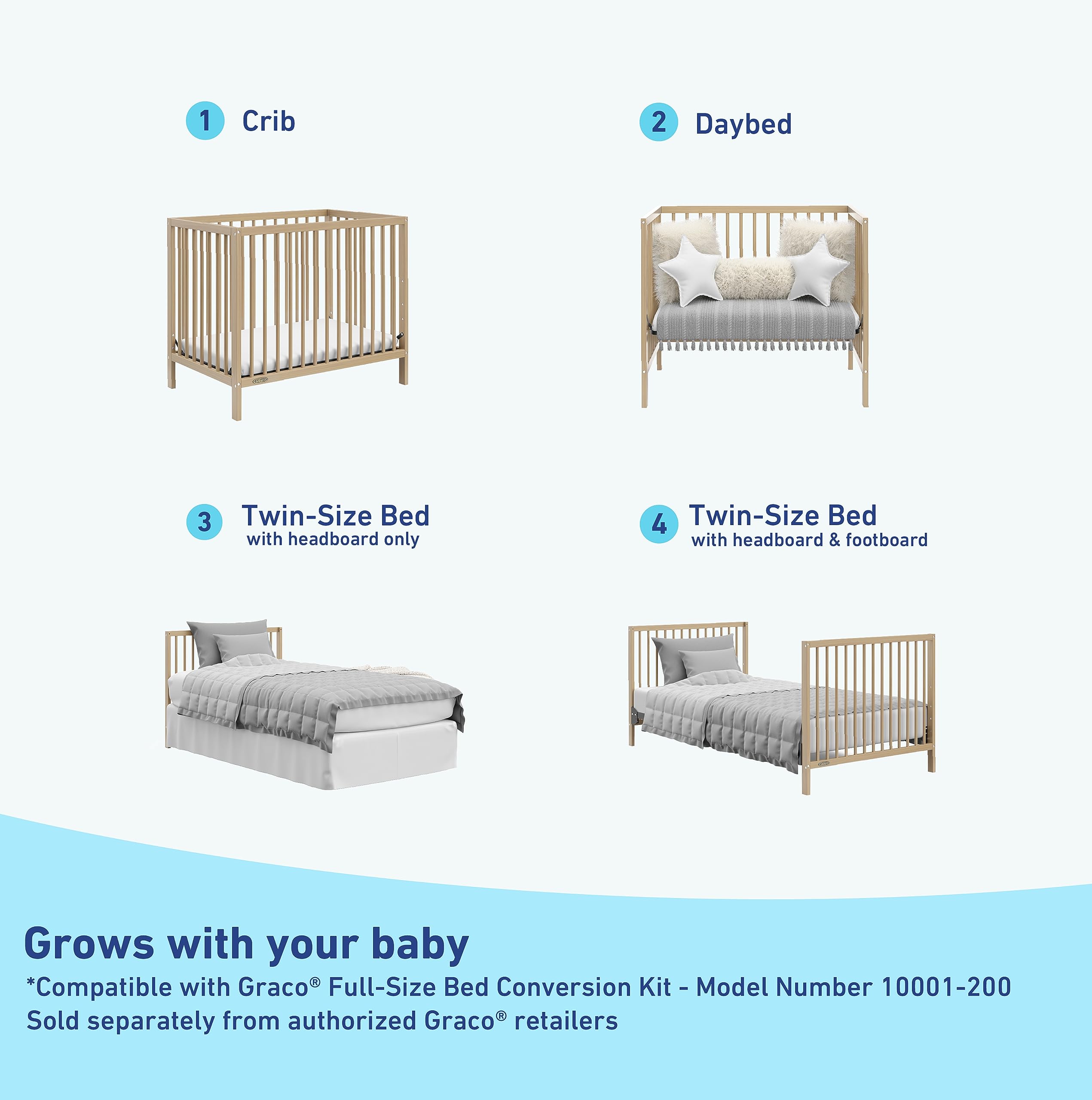 Graco Teddi 4-in-1 Convertible Mini Crib with Water-Resistant Mattress - GREENGUARD Gold Certified, Driftwood Finish | Space-Saving Nursery Solution for Small Rooms & Apartments | Includes 2.75-Inch Mattress, Easy 30-Min Assembly