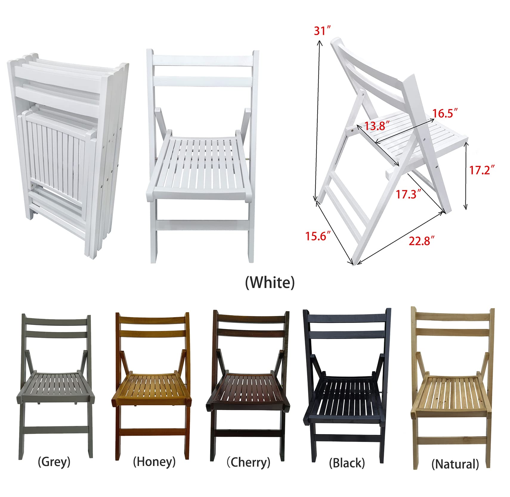 4 Pack Folding Chairs with Poplar Wood Slatted Seat - Lightweight & Sturdy for Dining Room, Kitchen, Balcony, Wedding, Events (Black) | Perfect for Indoor & Outdoor Gatherings, Parties, and Home Decor