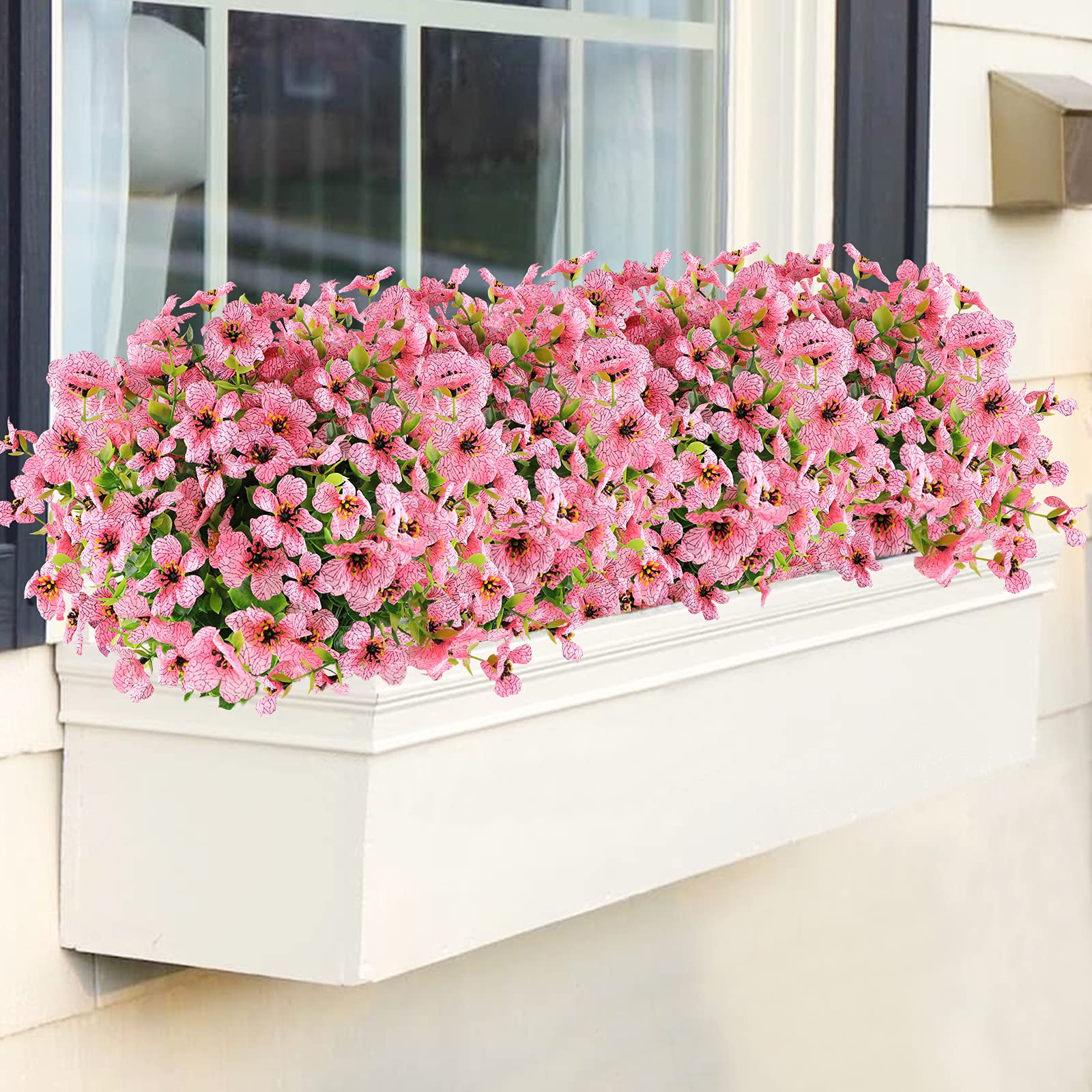 GREENRAIN 18 Bundles UV Resistant Artificial Flowers - Outdoor Fake Plants for Garden, Window Box, Porch & Home Decor (Pink) | Perfect for Patio, Wedding, Party & DIY Floral Arrangements