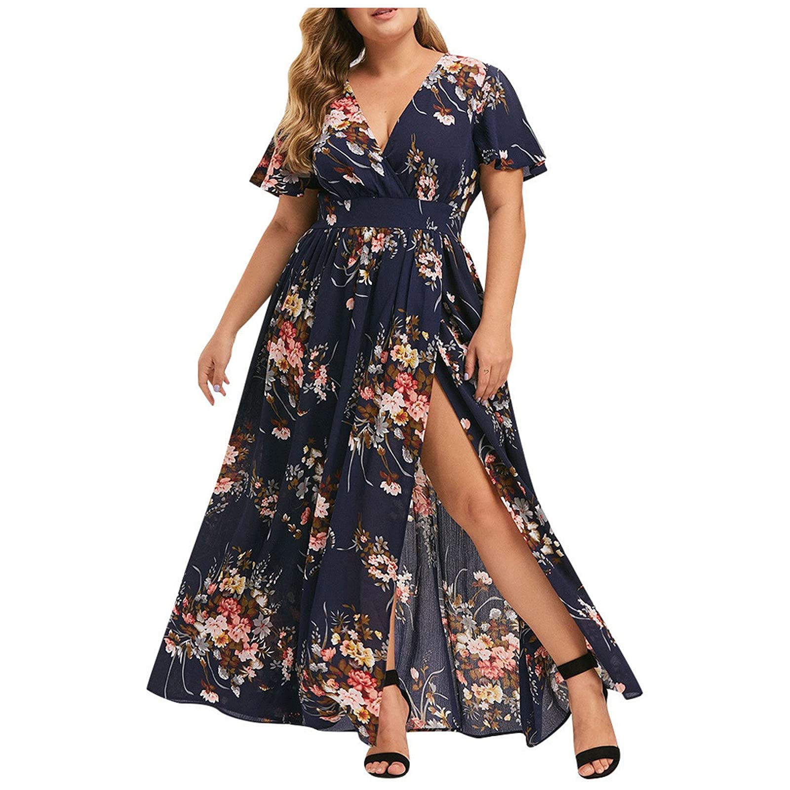 Plus Size Summer Casual Dresses for Women - Knee-Length Wrap Cocktail Swing Dress for Bridesmaids, Beach Parties & Outdoor Events