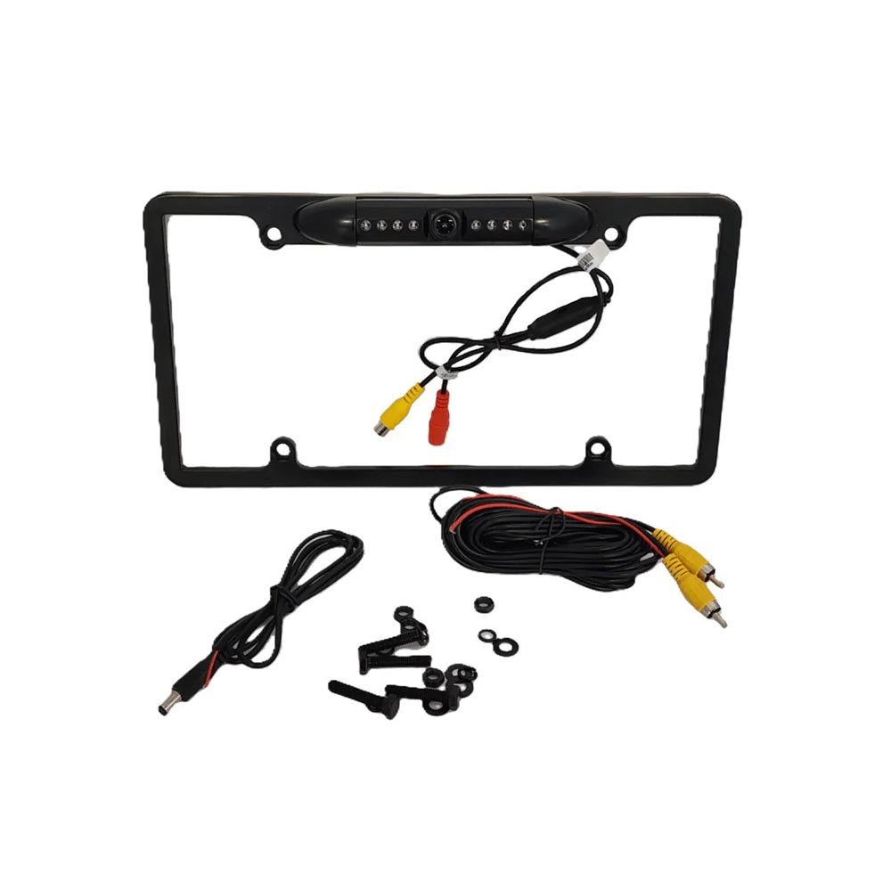 Cerwin Vega CLF1B Black HD License Plate Frame with Built-in Backup Camera - Durable Car Accessory for Enhanced Safety & Parking Assistance