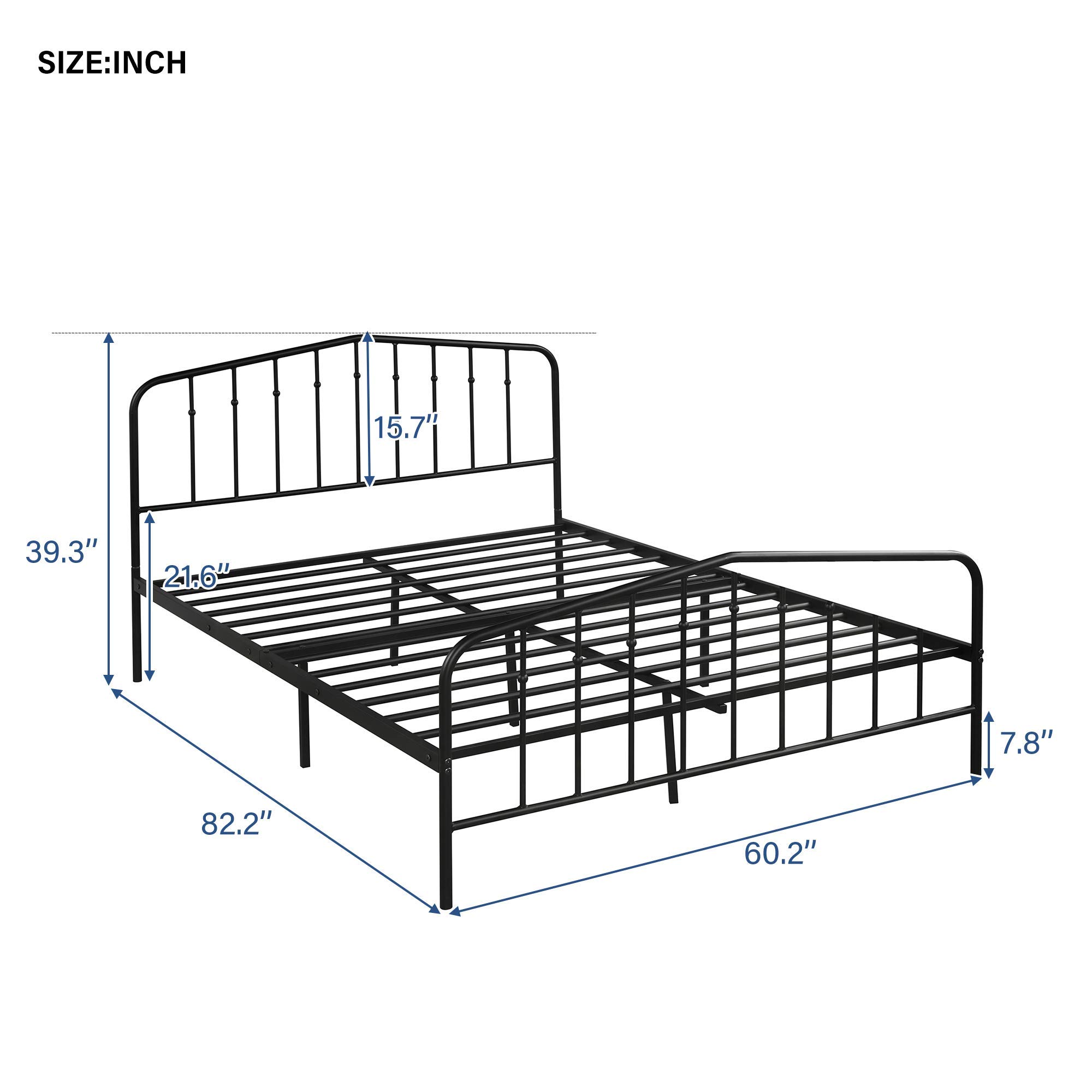 RUNNA Queen Size Metal Bed Frame with Headboard & Footboard - Sturdy Platform Bed Frame, No Box Spring Needed, Under Bed Storage Space - Perfect for Modern Bedrooms, Guest Rooms & Small Apartments