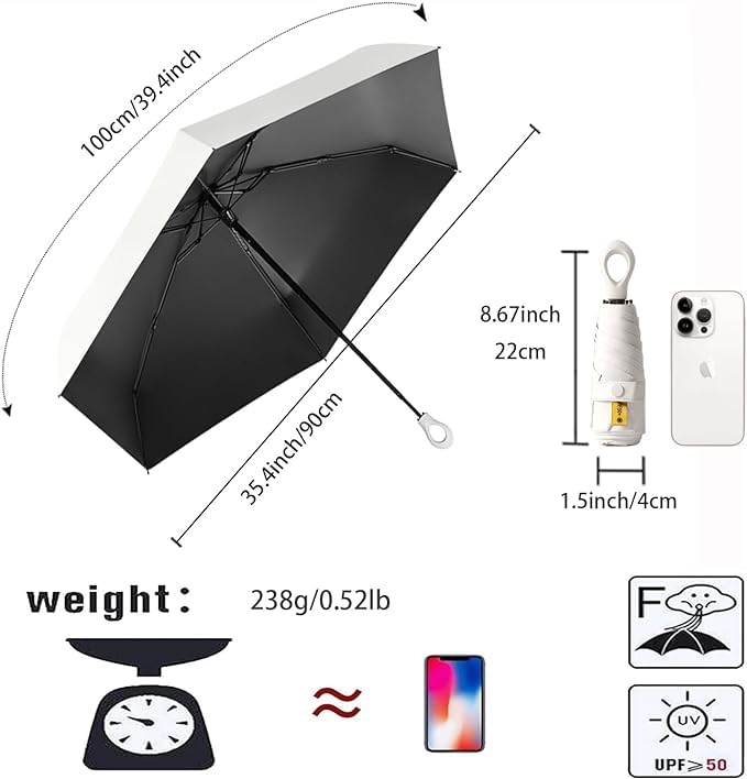 Mini Compact Travel Umbrella for Women - Waterproof Lightweight Small Umbrella Fits in Purse & Pocket - Perfect for Rainy Days, Commuting, Travel & Outdoor Activities