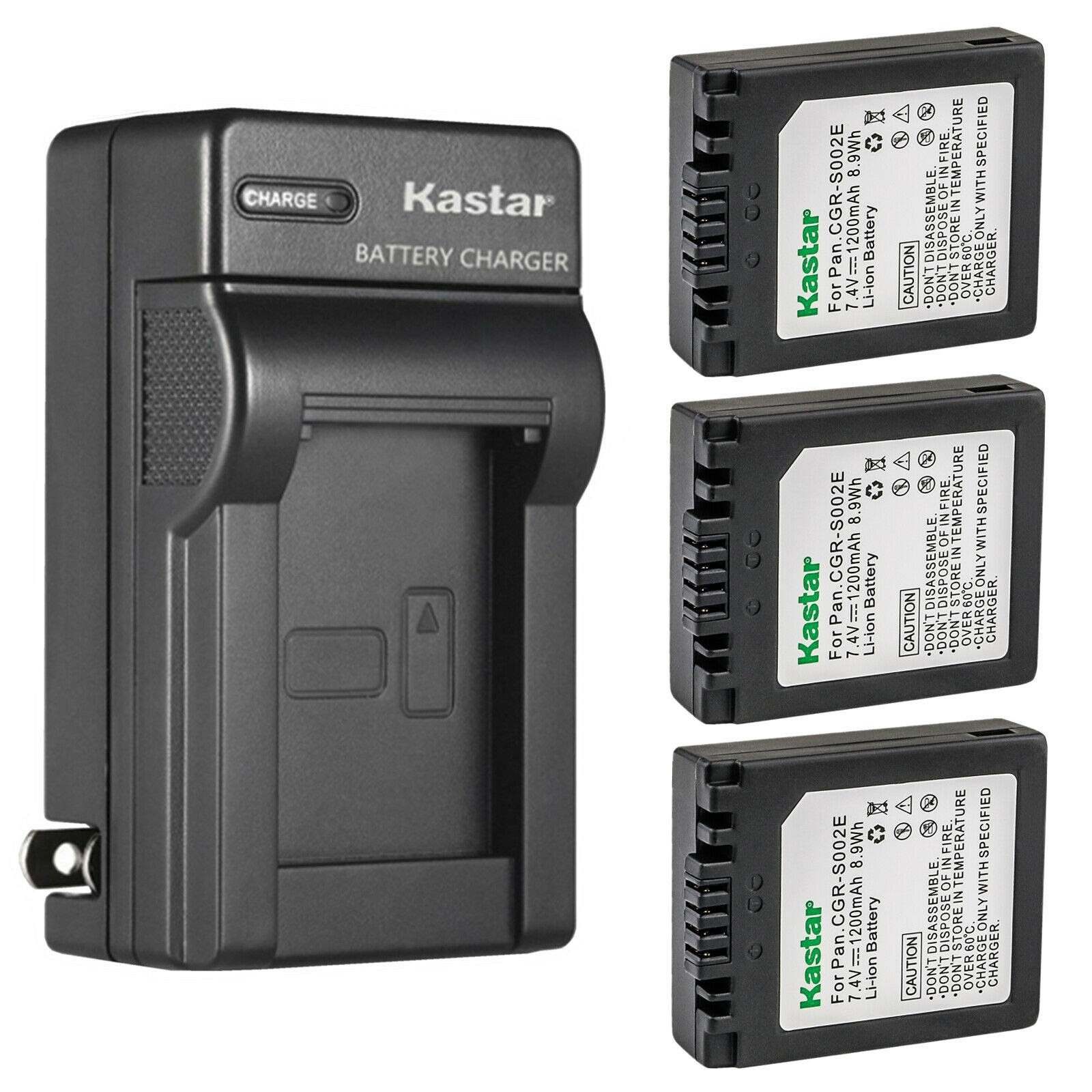 Kastar 3-Pack CGA-S002 Replacement Battery & AC Wall Charger for Panasonic Lumix DMC-FZ10EG-S/FZ10GN/FZ15/FZ15K/FZ15P/FZ20/FZ20BB - Compatible with Digital Cameras, Perfect for Travel & Photography Enthusiasts