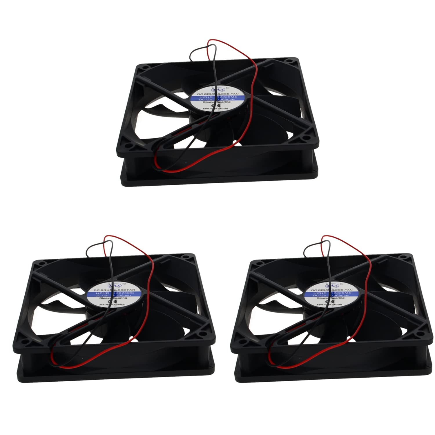 Aicosineg 12V Sleeve Bearing Cooling Fan - 3.6W 120x120x25mm PC Case Fan, Long Life Computer Cooling Fan for CPU Radiator & PC Case (3 Pack) - Perfect for Gaming PCs, Workstations, and Home Office Computer Cooling Systems