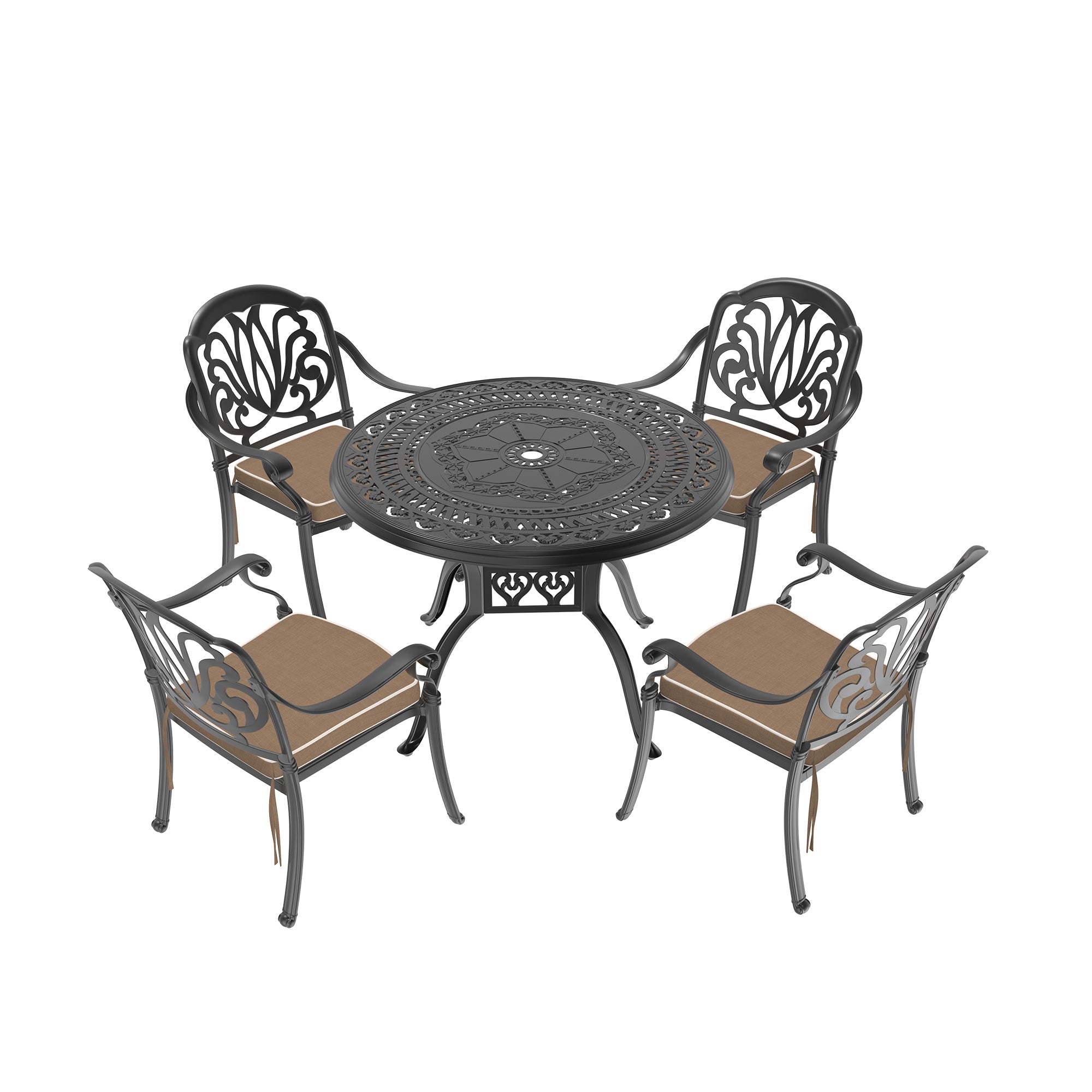 5-Piece Cast Aluminum Patio Furniture Set with Cushions - Outdoor Dining Set in Random Colors - Perfect for Backyard, Garden, and Poolside Relaxation