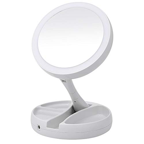 10X Magnifying LED Makeup Mirror with Storage Organizer - Perfect for Vanity, Bathroom & Travel | Adjustable Lighted Cosmetic Mirror for Precise Makeup Application