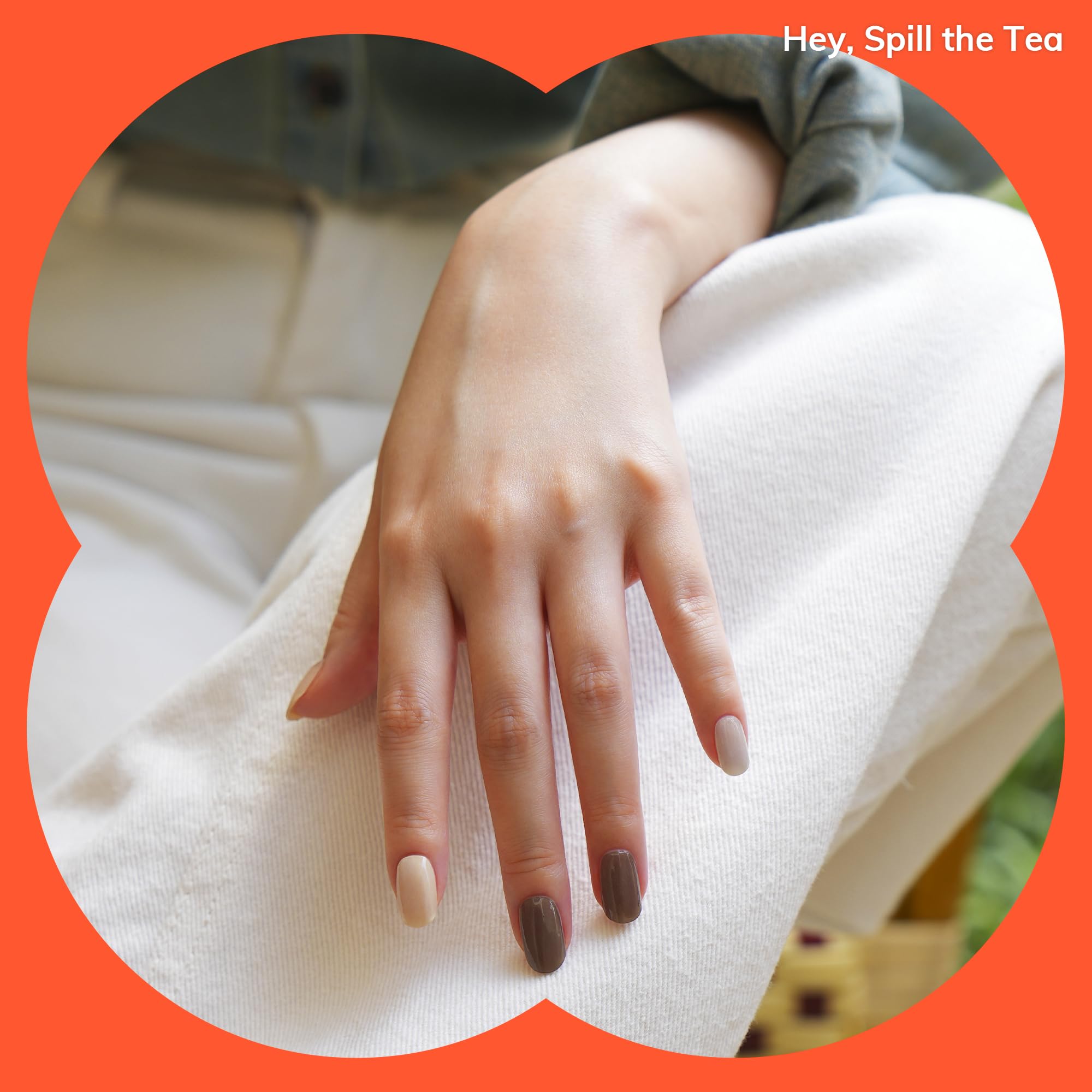 Semi Cured Gel Nail Strips - No LED Lamp Needed, Easy to Apply & Remove | 28 Strips with Prep Pad, Nail File & Wooden Stick | Sun Cured Wraps for DIY Manicure at Home, Salon, or Travel | Hey, Spill The Tea