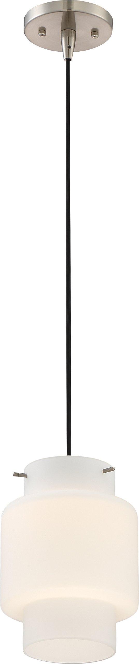 Nuvo 62/877 Mini Pendant Light Fixture - Brushed Nickel Finish with White Opal Glass Shade - Perfect for Kitchen Island, Dining Room, or Entryway Lighting