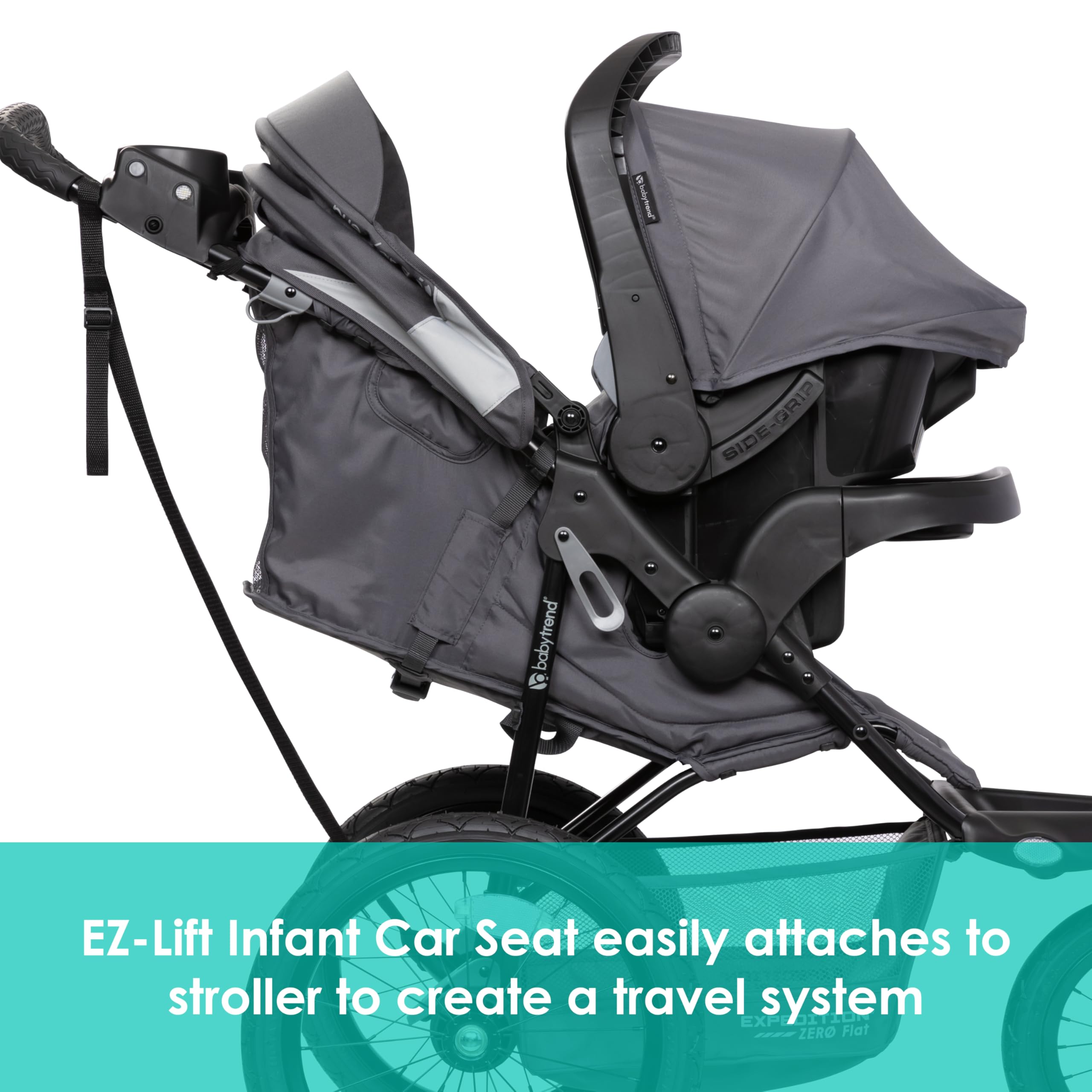 Baby Trend Expedition® Zero Flat Jogger Travel System with LED Lights - Lightweight Stroller & Car Seat Combo for Newborns to Toddlers | Perfect for City Walks, Shopping & Travel | Dash Grey