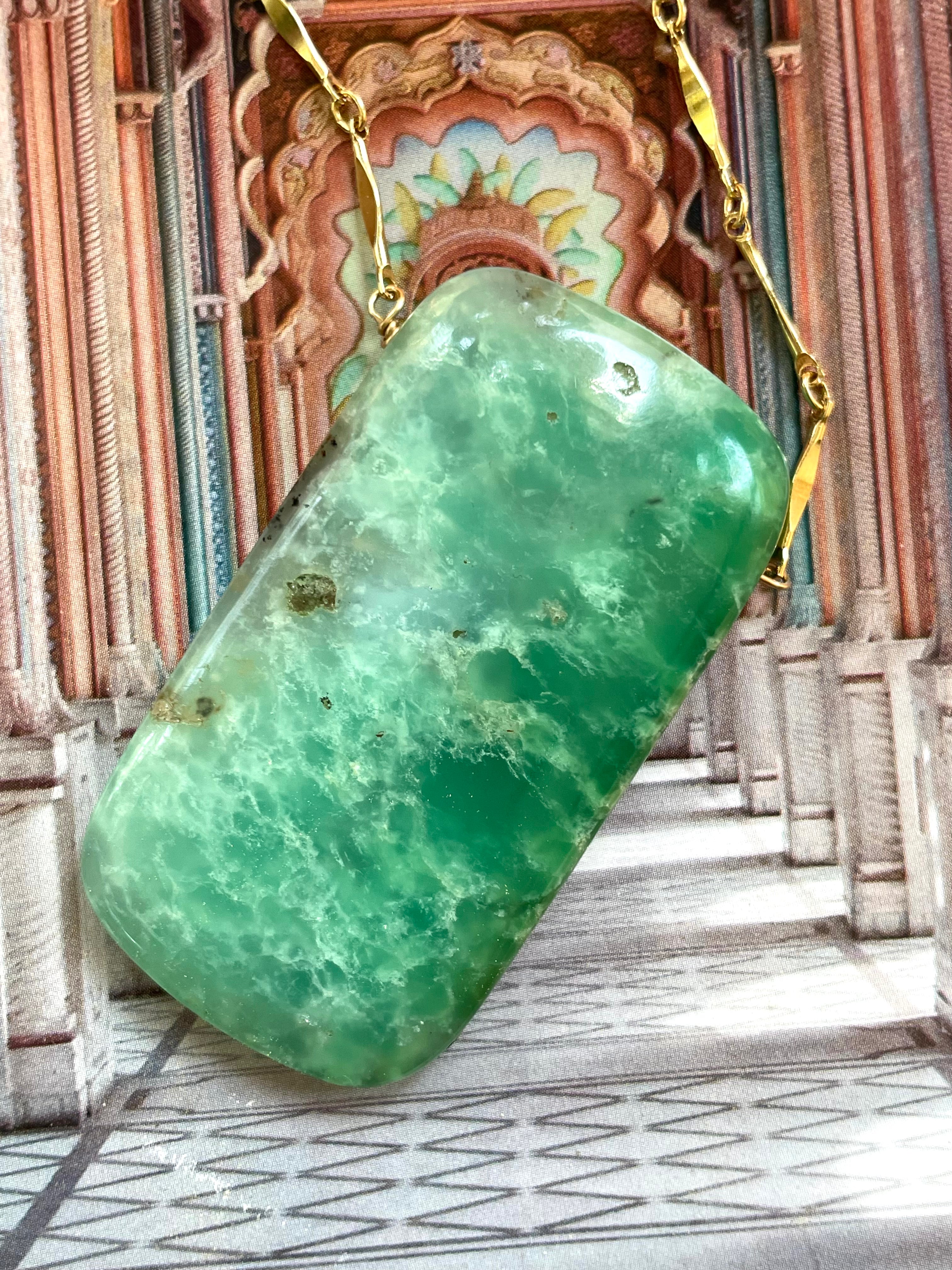 Extra Large Chrysoprase Crystal Necklace - 18