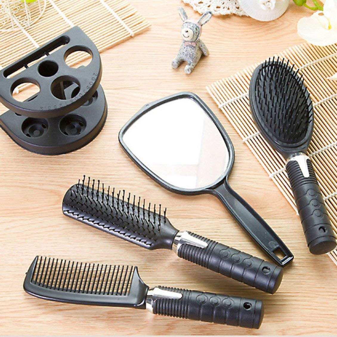 Professional Salon Hair Comb & Mirror Set - Detangling Hair Brush with Massage Bristles & Mirror Holder - Perfect for Styling, Salon Use & Home Hair Care