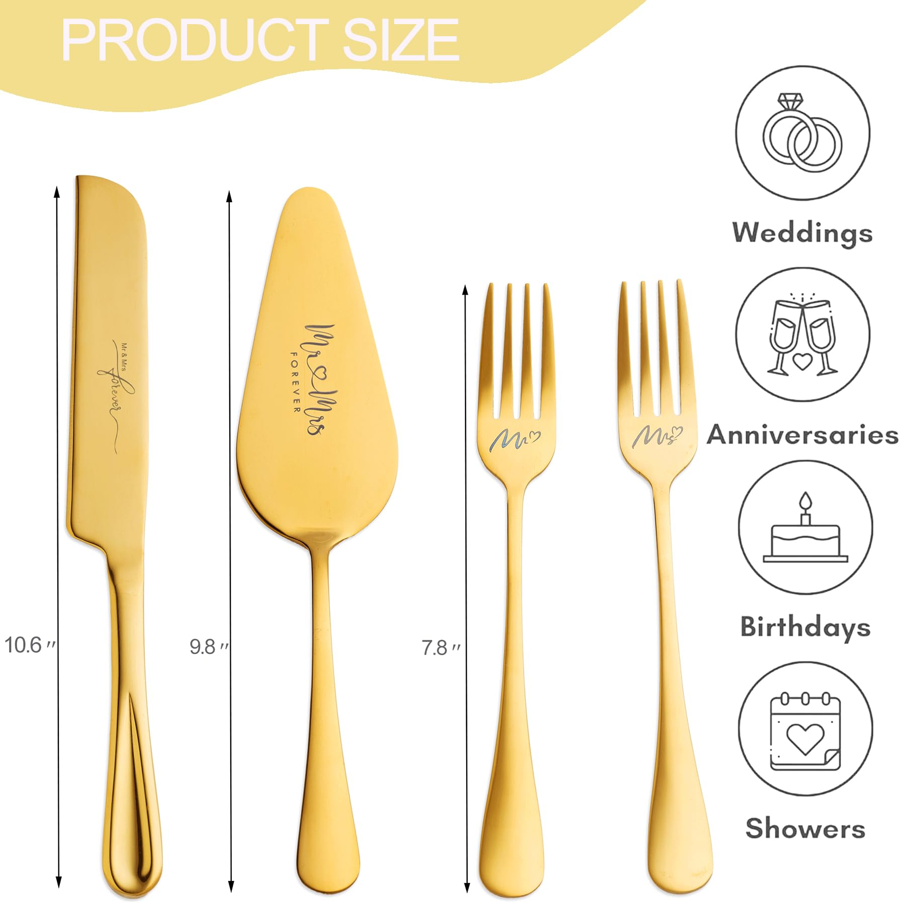 Elegant Gold Wedding Cake Knife and Server Set - Premium Cake Cutting Utensils for Bridal Showers, Anniversary Gifts & Special Occasions