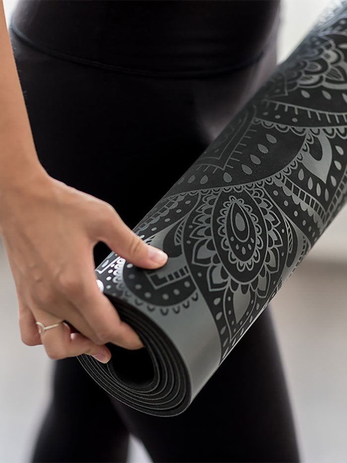 Yoga Design Lab Infinity Mat 5mm Non-Slip Eco-Friendly Yoga Mat with Mandala Charcoal Print - Perfect for Home, Studio & Travel Yoga Practice