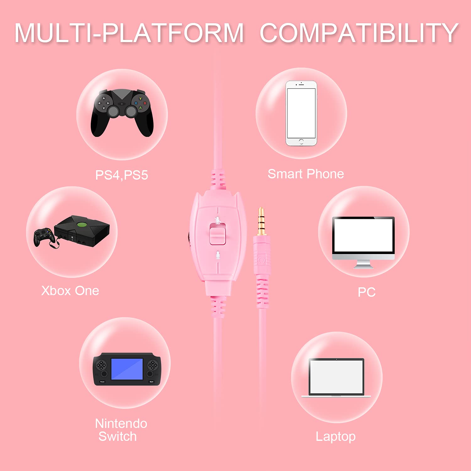 Best Gaming Headset for PS5, PS4, Xbox, PC & Nintendo Switch - Wired Pink Headphones with Microphone for Kids - Perfect for Online Classes, Gaming & Remote Learning