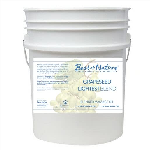 Best of Nature Grapeseed Lightest Blend Massage Oil - 100% Pure Natural Body & Skin Care Oil for Massage Therapists | Non-Greasy, Nourishing & Soothing Formula | 5 Gallon Pail (640 fl oz) | Perfect for Professional Spa, Aromatherapy & Relaxation Massages