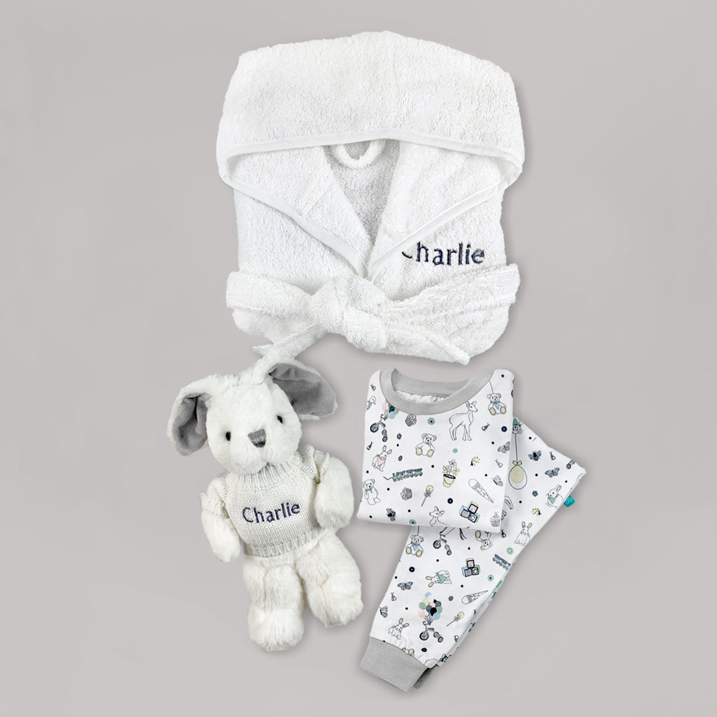Personalized Little Bunny Bathrobe for Babies 1-2 Years - Soft Grey Baby Bathrobe with Hood for Bath Time & Bedtime - Perfect for Nursery, Baby Showers & Toddler Gifts